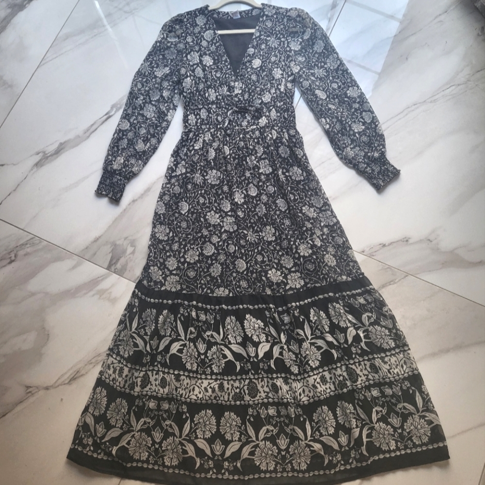 Old Navy Waist-Defined Floral-Print Smocked Tie-Front Maxi Dress for Women XS